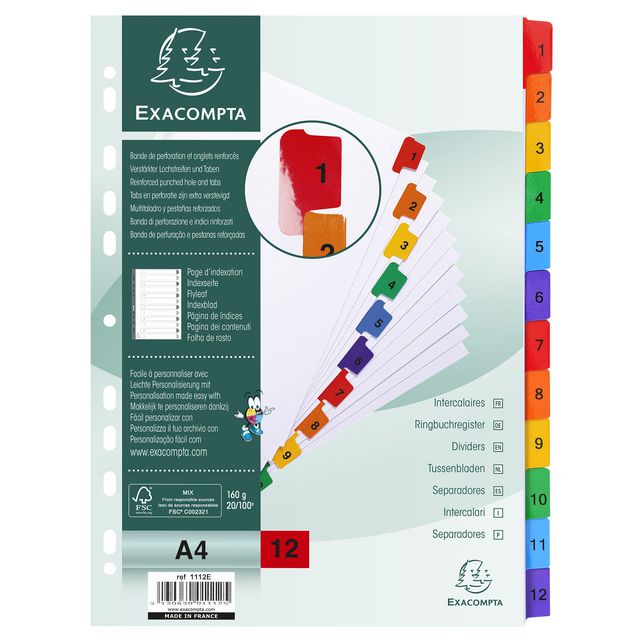 Kartongregister Exacompta 1-12 multifärg (20 pack)