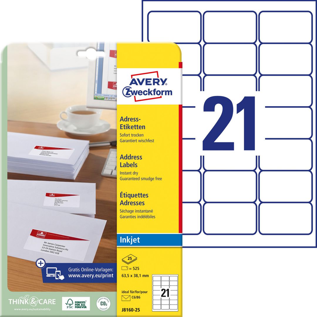 Etikett AVERY QD 63,5x38,1mm 525/fp