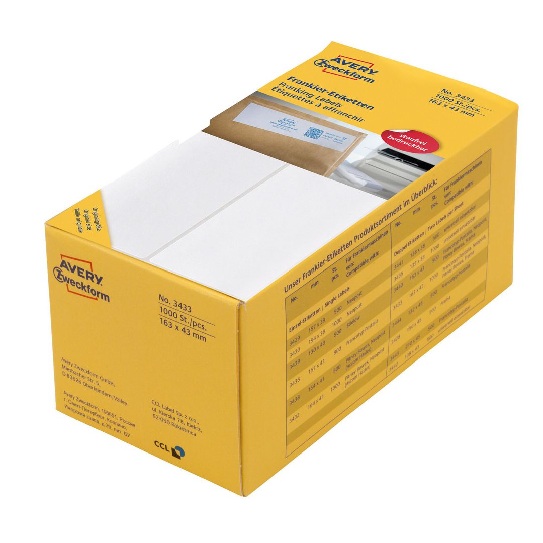Etikett AVERY frankering 163x43mm1000/fp