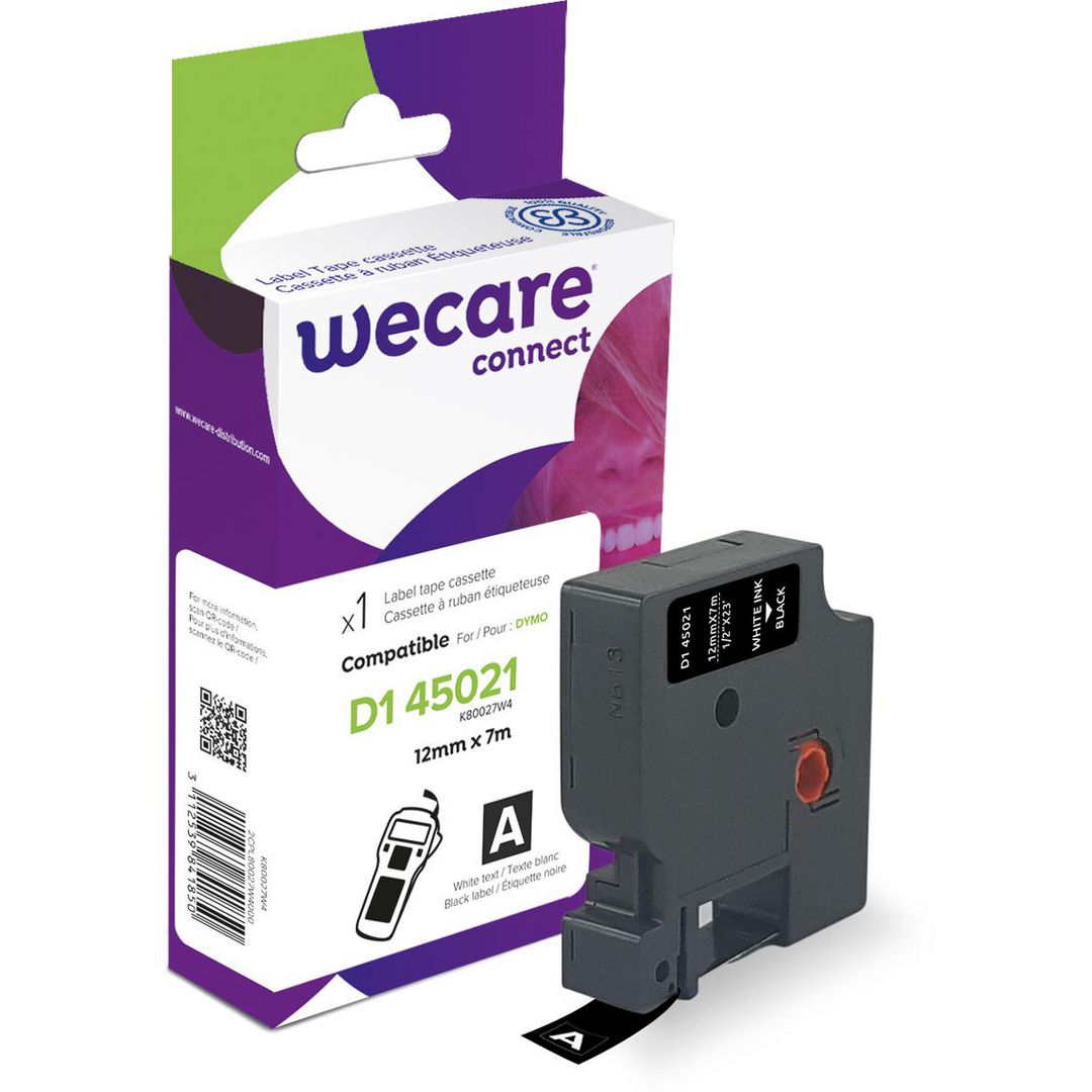 Tape WECARE 12mm vit på svart