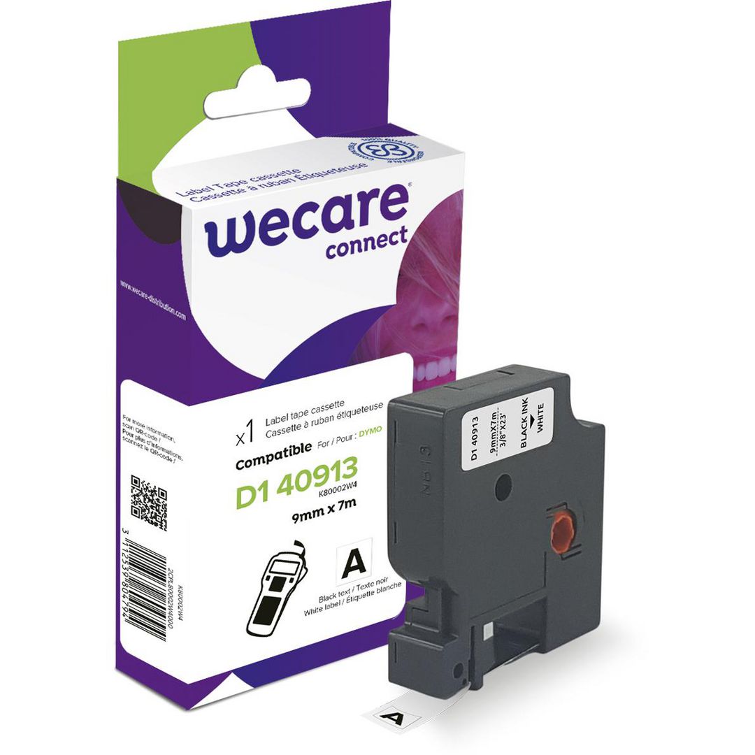Tape WECARE 9mm svart på vit