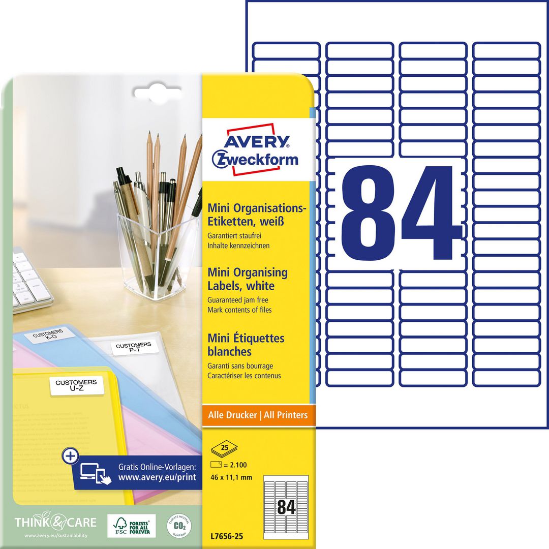 Etikett AVERY 46x11,1mm 2100/fp