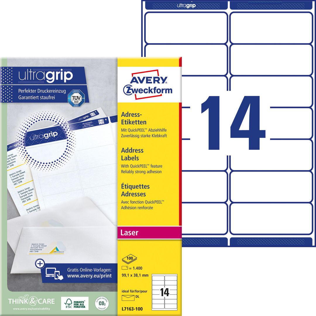 Etikett AVERY UG 99,1x38,1mm 1400/fp