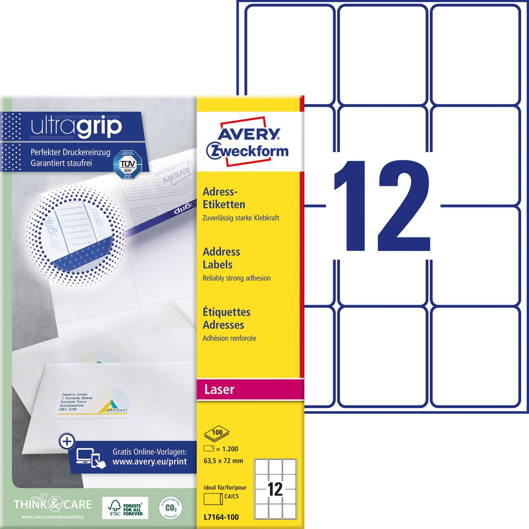 Etikett AVERY UG 63,5x72mm 1200/fp