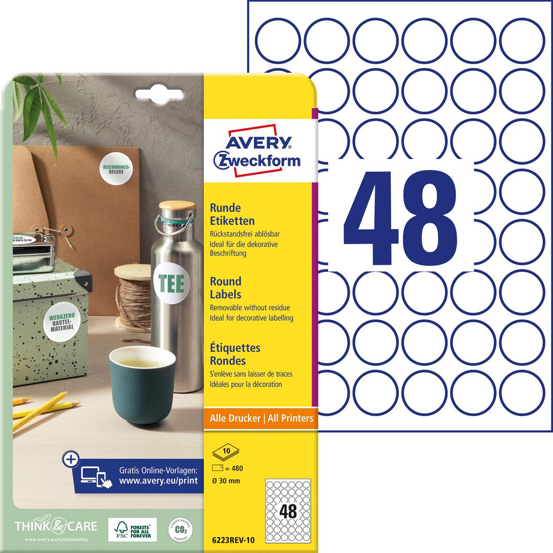 Etikett AVERY avtagb rund 30mm 440/fp