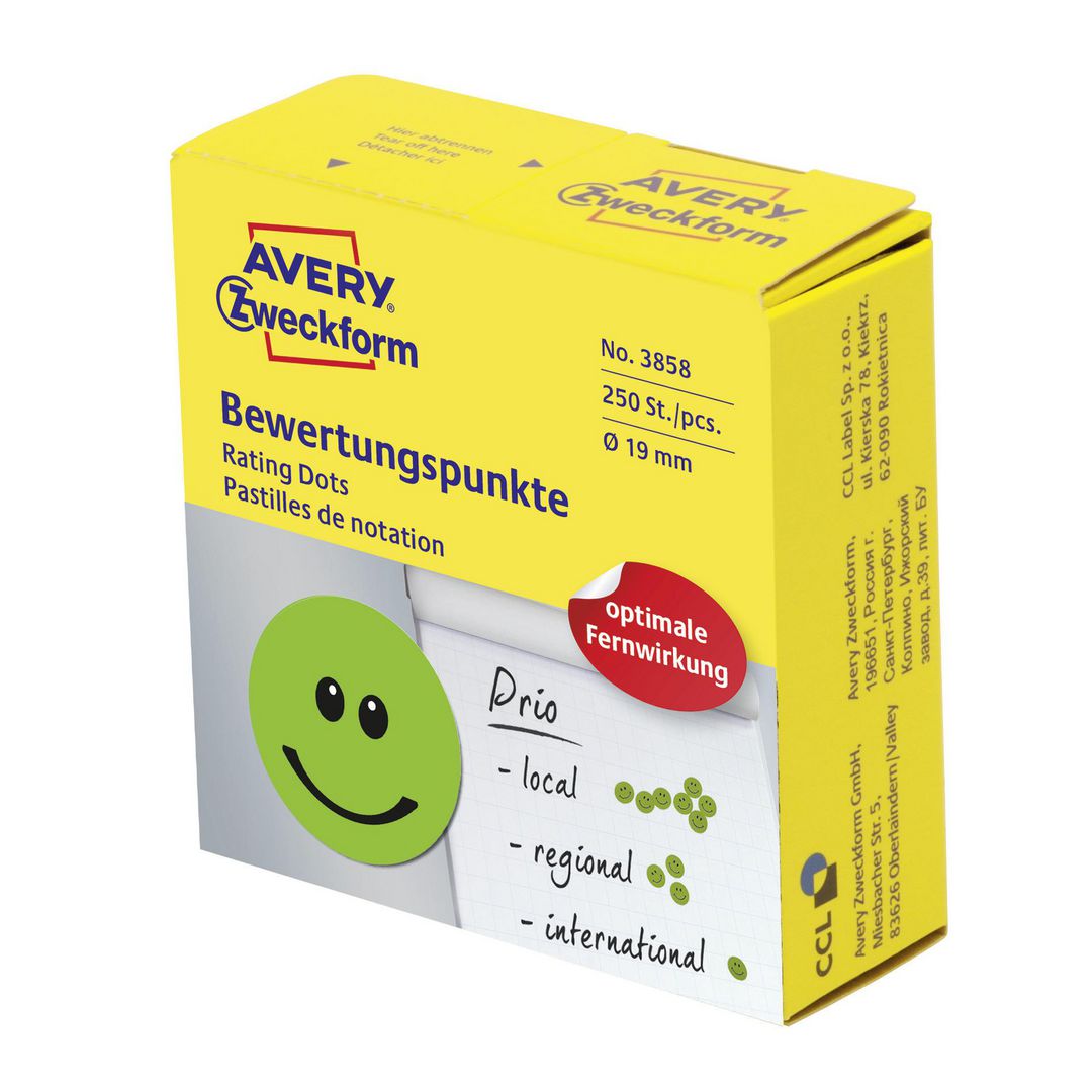 Etikett AVERY smiley 19mm grön 250/fp