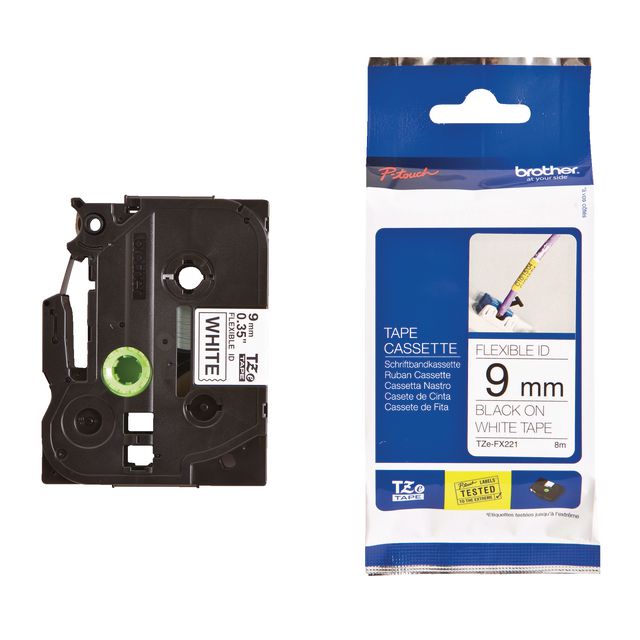 Tape Brother TZEFX221 9mm svart på vit