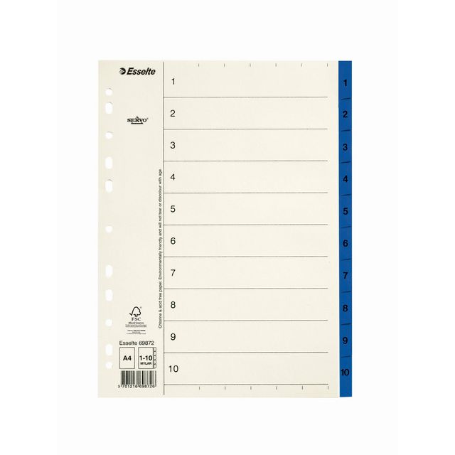 Pappregister Servo A4 1-10 blå flik (10 pack)