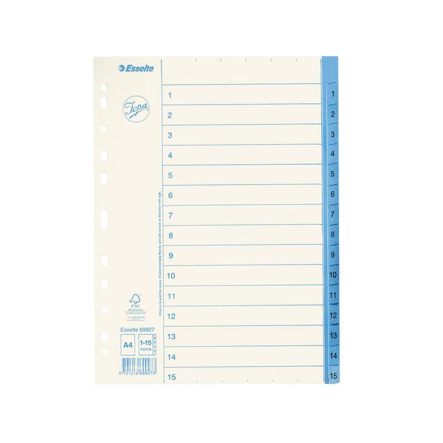 Pappregister Jopa A4 1-15 vit/blå (10 pack)