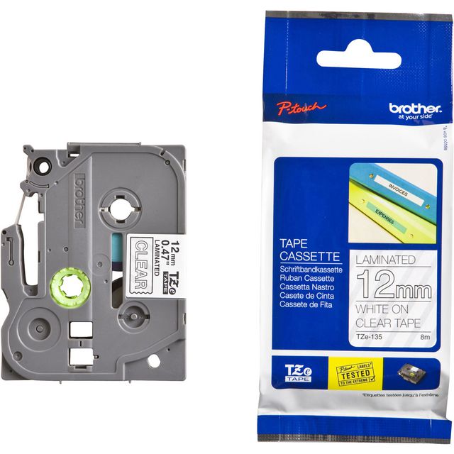 Tape BROTHER TZE135 12mm Vit på Klar