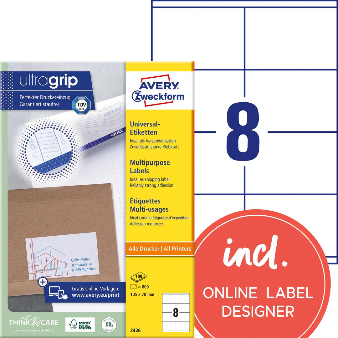 Etikett AVERY UG 105x70mm 1000/fp