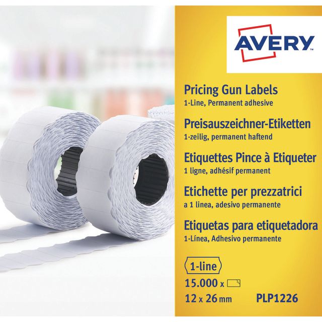 Prisetikett Avery 1-rad 26x12mm 15000/fp
