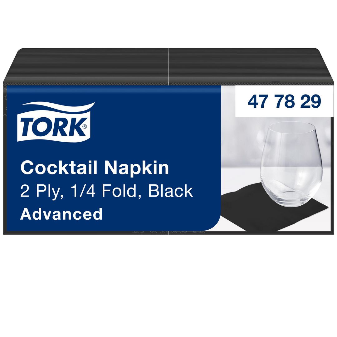 Servett TORK Cocktail 2-lag svart 200/fp