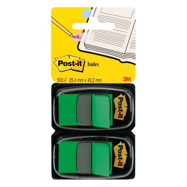 Index POST-IT 25,4x43,2mm grön 100/fp (6 pack)