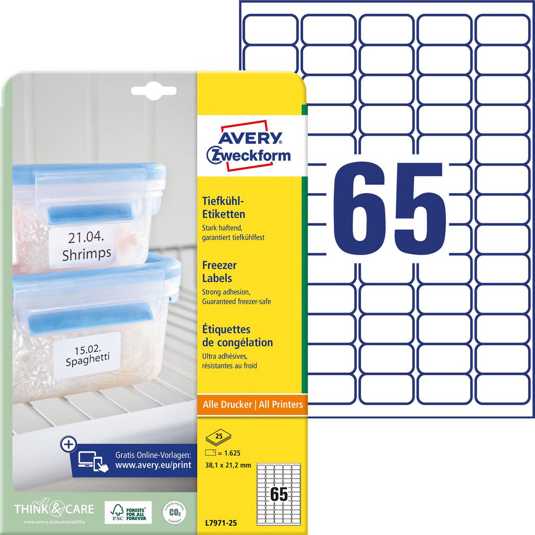 Etikett AVERY Freezer 38,1x21,2 1625/fp