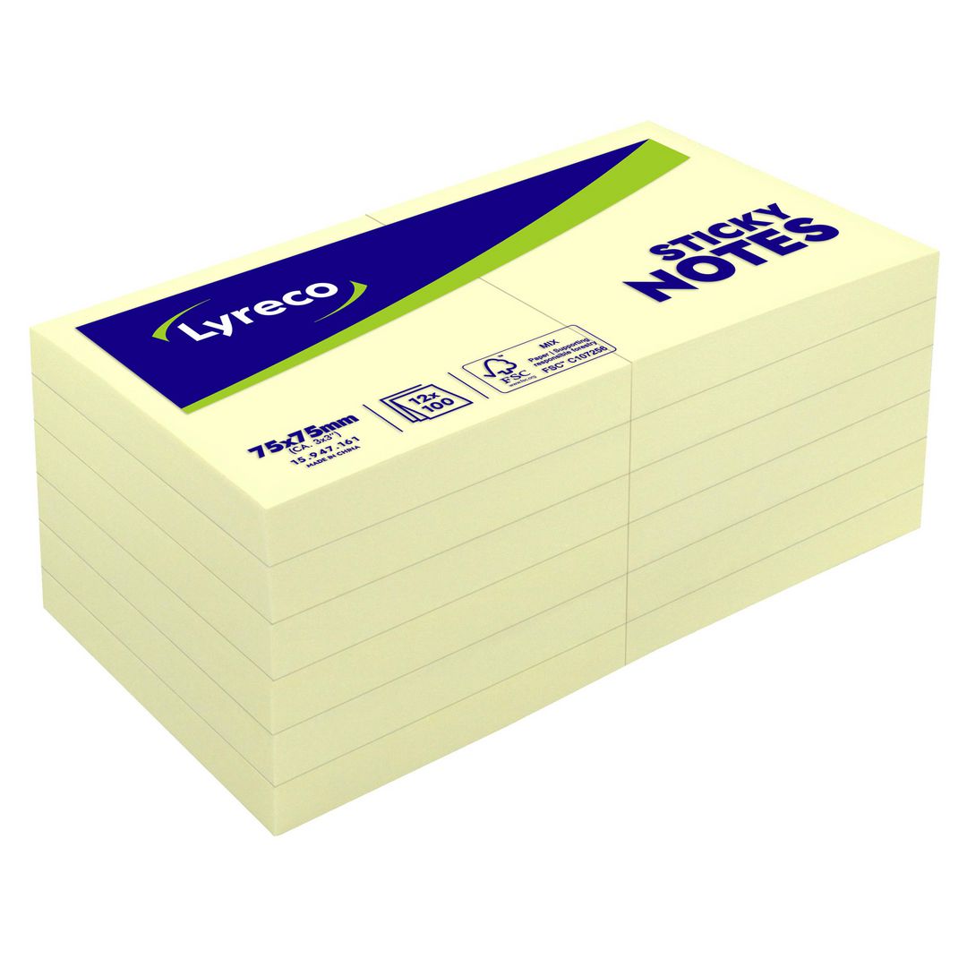 Notes Lyreco standard 75x75mm gul 12/fp