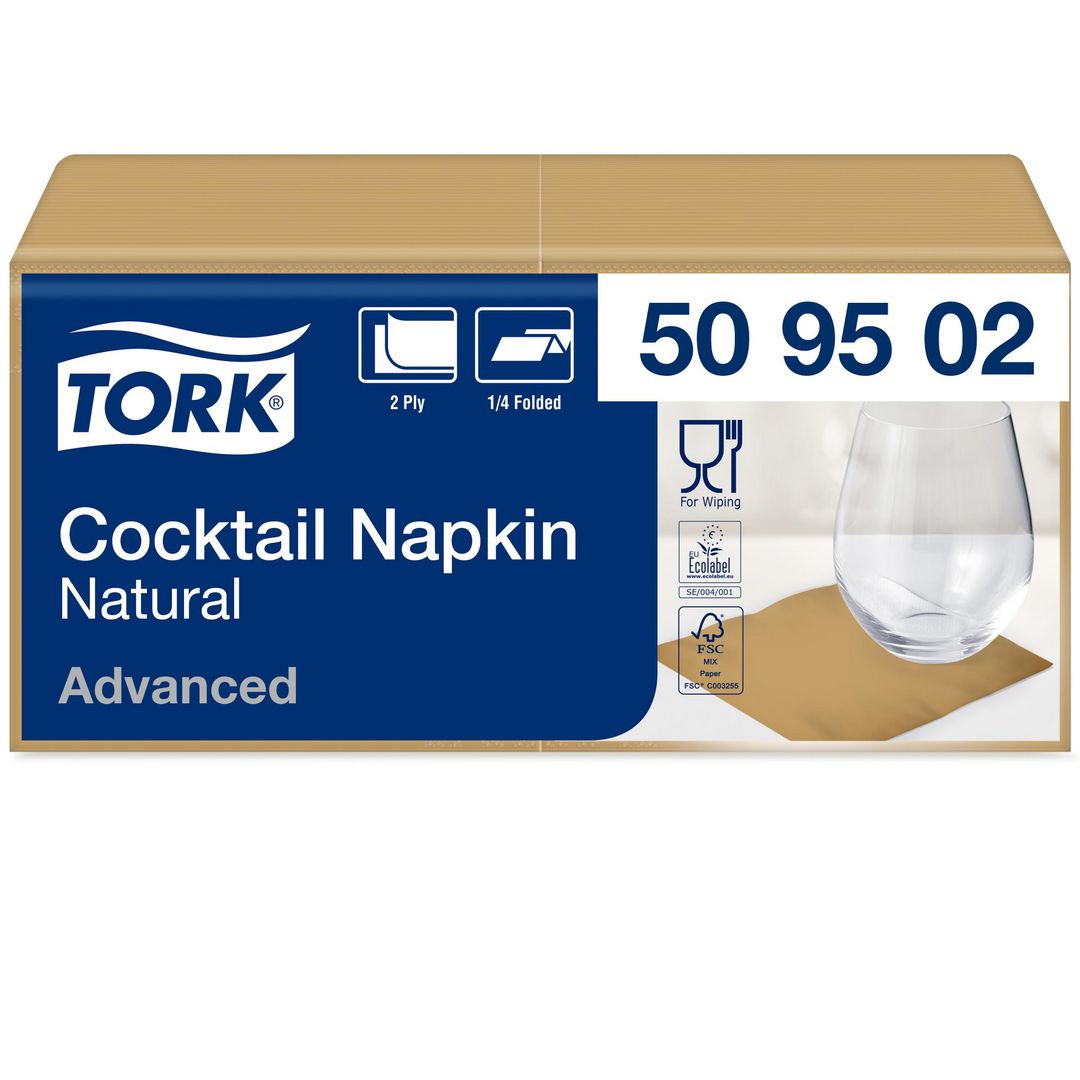 Servett TORK Cocktail 2-lag natur 200/fp
