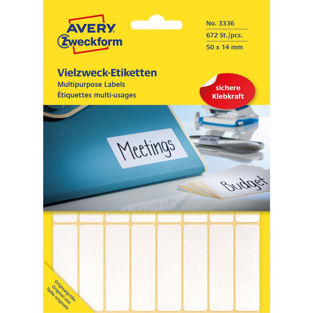 Etikett AVERY handskr 14x50mm vit 672/fp