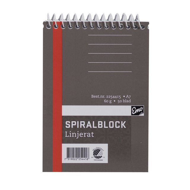 Spiralblock A7 60g 50 blad linjerat (10 pack)