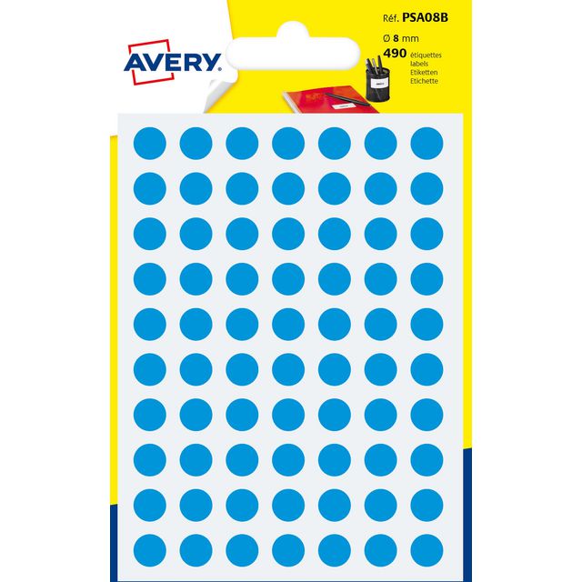 Etikett AVERY 8mm blå 490/fp