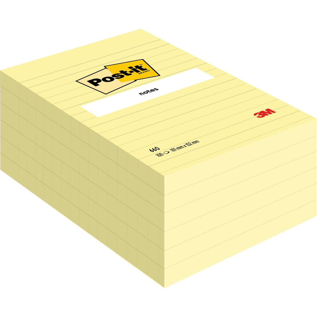 Notes POST-IT linjerat 102x152mm gul (6 pack)