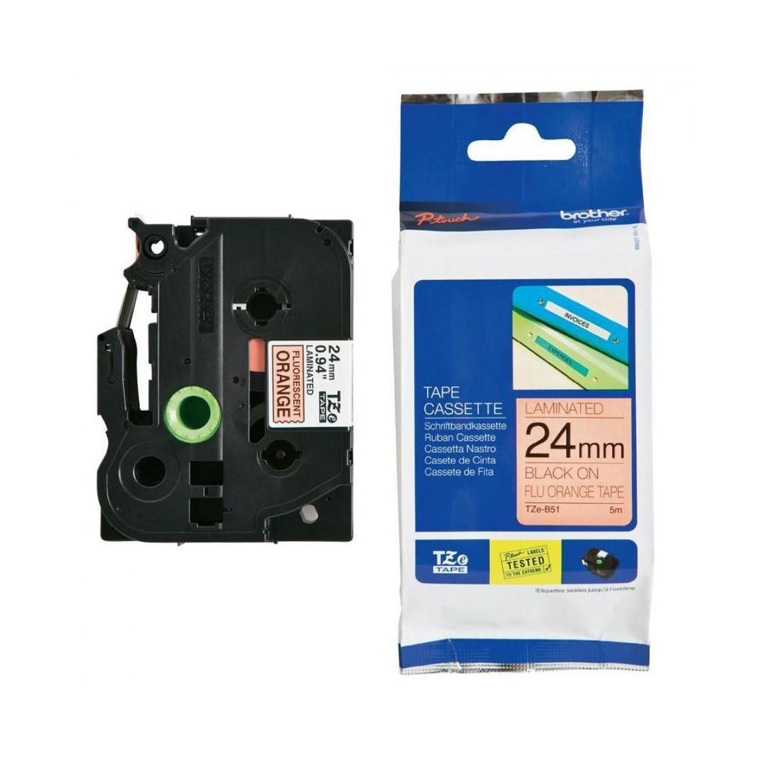 Tape BROTHER TZEB51 24mm svart på orang